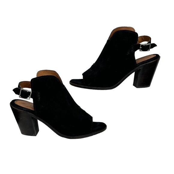 Frye Courtney Suede Leather Slingback Heeled Mule SZ 9 Shootie Black Open Toed - Picture 3 of 10
